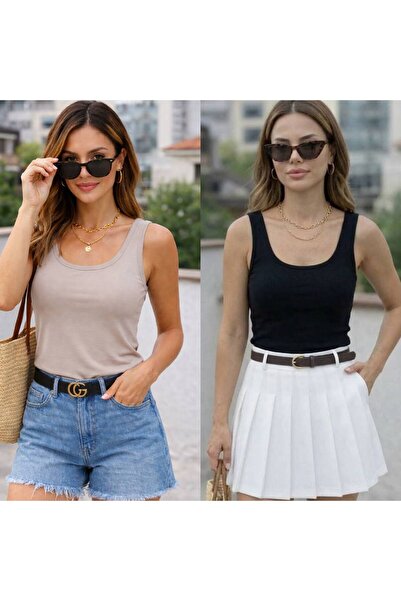 By Kuzey Aras Women's Modal Fabric Basic Athlete U-Neck Stretchy Body-Fitting...