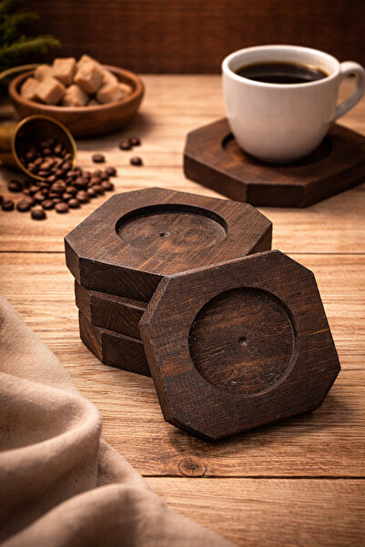 The N Wood Set of 4 Natural Wooden Coasters Walnut Color Stylish Presentation...