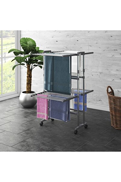 Concept Ράφι στεγνωτηρίου ρούχων, 2 επίπεδα, με ρόδες, ασημί, 60x70x106 cm