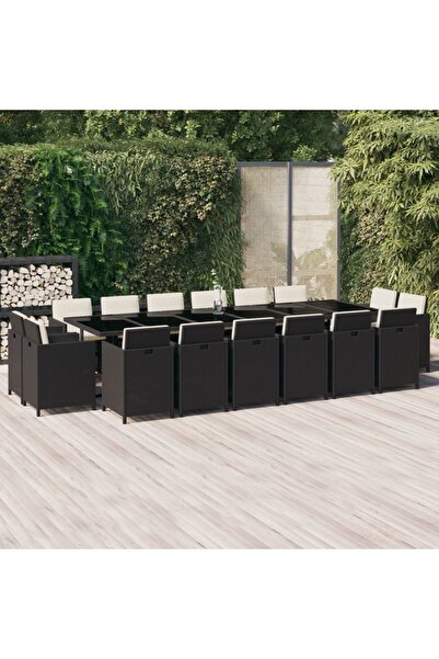 Concept Set mobilier de grădină cu perne, 17 piese, negru, poliratan