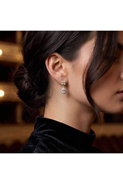 Generic Gold Tone Cushion & Pear Drop Earrings – Double Halo Sparkling Design