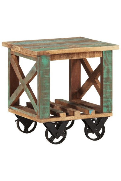 Concept Βοηθητικό τραπεζάκι με ρόδες, 40x40x42 εκ., από μασίφ ανακυκλωμένο ξύλο
