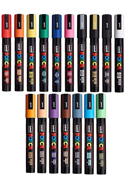 POSCA PC-5 M - 17 Set - Su Bazlı Pigment Mürekkep İşaretleyici, Uç 2,5 mm