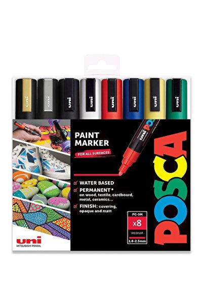 POSCA - PC-5M - Kalemi Sanat Kalemleri - 1,8-2,5mm - 8'li Set Hediye Kutusu