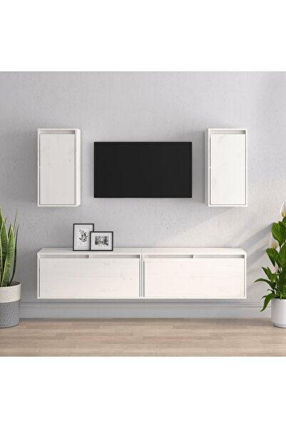 Concept Comode TV, 4 buc., alb, lemn masiv de pin