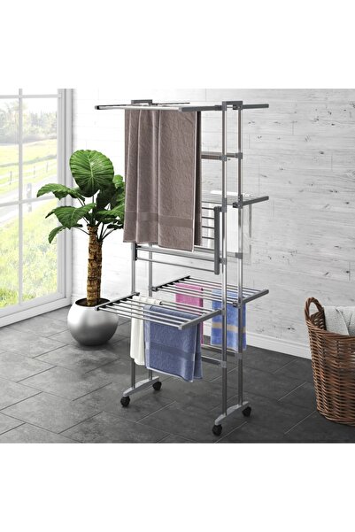 Concept Ράφι στεγνωτηρίου ρούχων, 3 επίπεδα, με ρόδες, ασημί, 60x70x166 cm