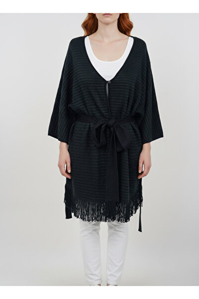 Neden Tekstil Women's Tasseled Knitwear Cardigan - Lace-Up, V-Neck, Relaxed Fit