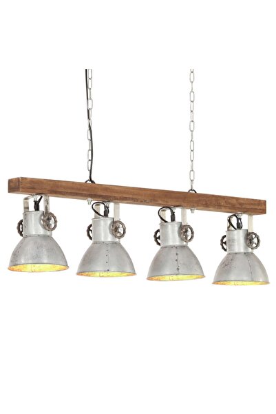 Concept Индустриална висяща лампа, сребриста, мангово дърво, E27