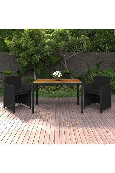 Concept Set mobilier de grădină cu perne, 3 piese, negru, poliratan