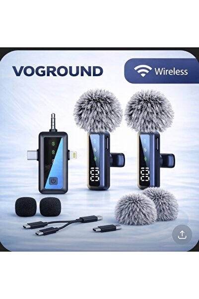 Voground Kablosuz Yaka Mikrofonu Çiftli Set Type-C Lightning Uyumlu Profesyon...