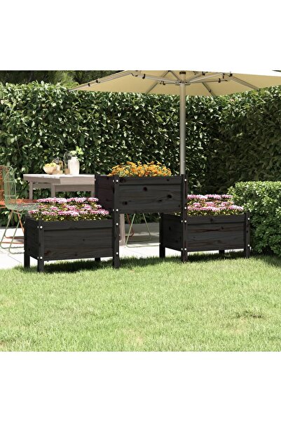 Concept Γλάστρα, μαύρη, 178,5x44x75 cm, από μασίφ ξύλο πεύκου