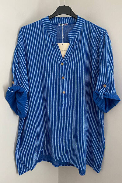 AYASOFYA OTANTIK Γυναικείο ιταλικό μπλε κοβαλτίου μπλε γιακά με τρία κουμπιά ...