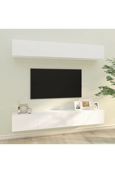 Concept Επιτοίχια ντουλάπια τηλεόρασης, 4 τεμ., λευκά, 100x30x30 εκ.