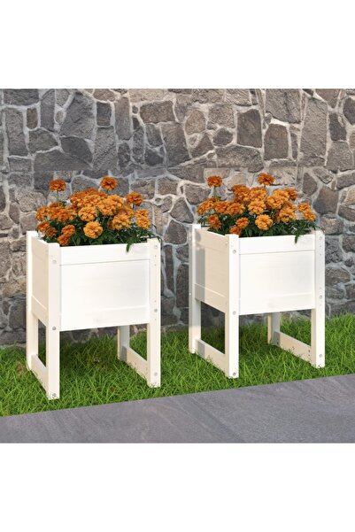 Concept Γλάστρες, 2 τεμ., λευκές, 40x40x52,5 cm, μασίφ ξύλο πεύκου