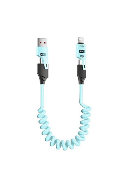 Zilevo USB Type C Lightning 4'ü 1 Arada 65W PD Hızlı Şarj Data Kablosu 1.5m S...