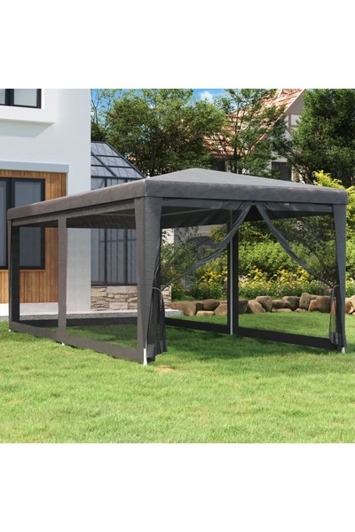 Concept Party tent with 6 mesh walls, anthracite, 3x6 m, HDPE