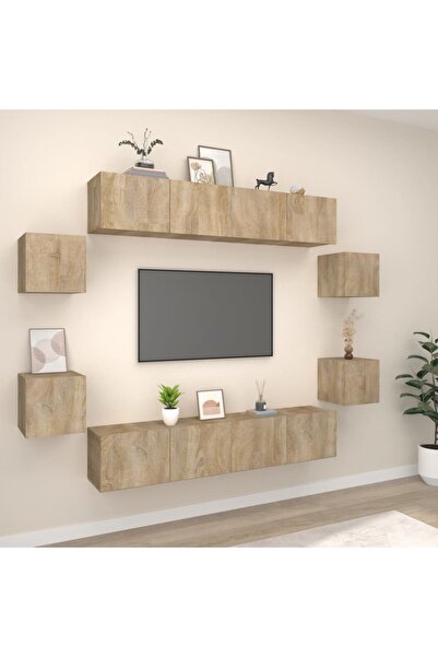 Concept Set dulap TV, 8 piese, stejar sonoma, lemn prelucrat