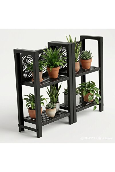 MTD Loft Desing Modüler Metal Çiçeklik Standı 2 Modül–2 Katlı Bitki Rafı–Deko...