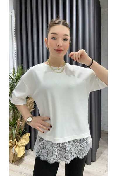 IŞILDA FASHION Пола с дантелен детайл, тениска