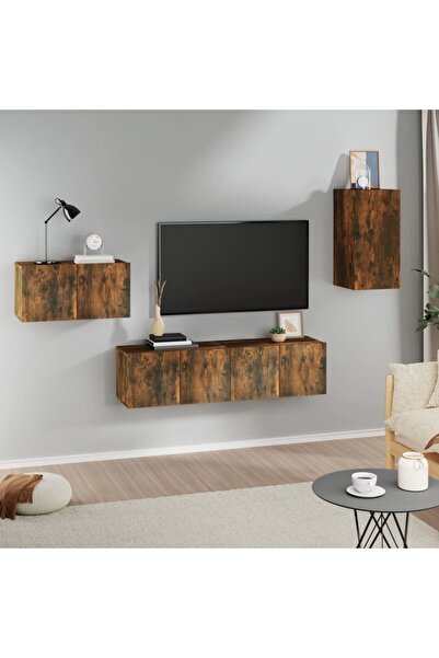 Concept Σετ ντουλαπιών τηλεόρασης, 4 τεμάχια, καπνιστή δρυς, επεξεργασμένο ξύλο