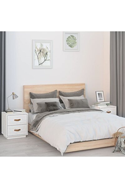 Concept Κομοδίνα, 2 τεμ., λευκά, 40x34x45 cm, μασίφ ξύλο πεύκου