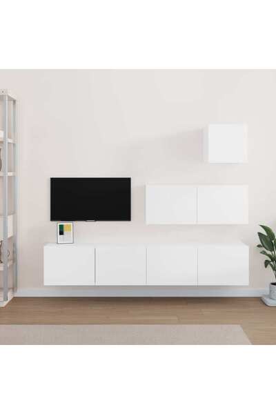 Concept Set dulap TV, 4 piese, alb, lemn prelucrat