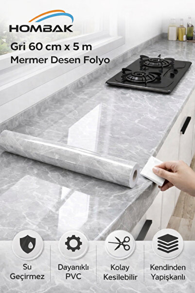 Hombak Самозалепващо се покритие с мраморен десен за кухня, баня, плотове, ст...