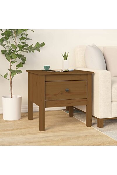 Concept Βοηθητικό τραπεζάκι, καφέ μελί, 50x50x49 cm, μασίφ ξύλο πεύκου