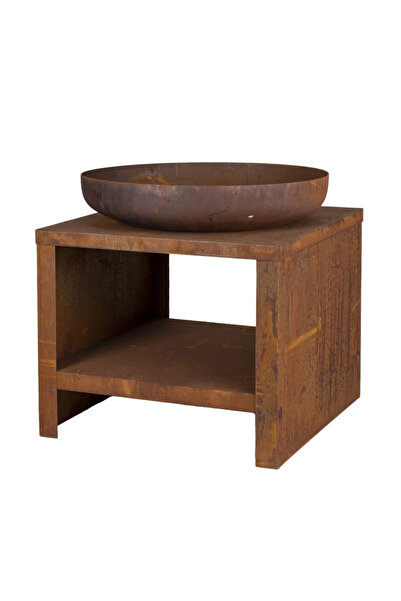 Esschert Design Bol de foc cu raft depozitare lemne, ruginiu, 62 cm