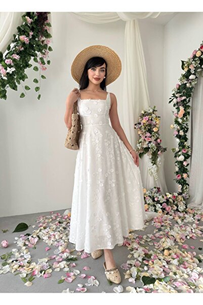 Miss Beyoğlu Cinderella British Beige Fabric Pink Floral Embroidered Strap Lo...