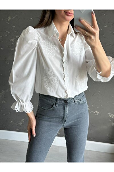 Lavanta Tekstil Floral Shirt with Elastic Sleeves