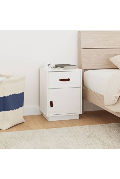 Concept Noptieră, alb, 40x34x55 cm, lemn masiv de pin