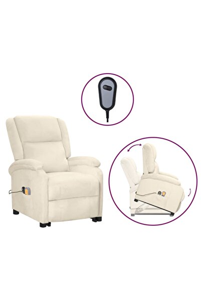 Concept Ανακλινόμενη πολυθρόνα μασάζ με ανυψωτήρα, κρέμα, Βελούδο