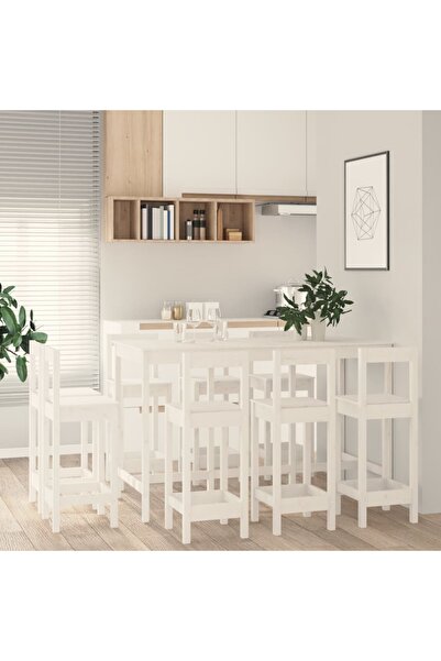 Concept Σετ επίπλων μπαρ, 9 τεμάχια, λευκό, μασίφ ξύλο πεύκου