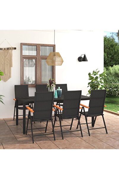 Concept Garden table set, 7 pieces, black and brown