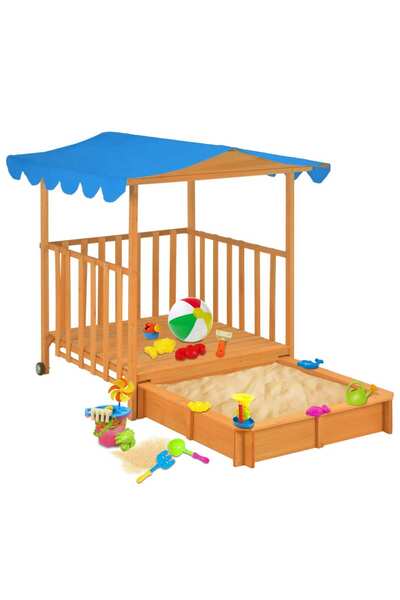 Concept Casă de joacă pentru copii cu groapă nisip albastru lemn brad