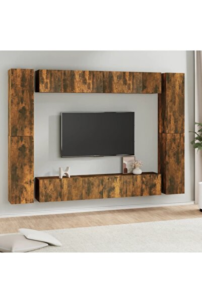 Concept Set dulapuri TV, 10 piese, stejar fumuriu, lemn prelucrat