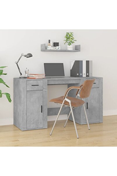 Concept Γραφείο με ντουλάπι, γκρι σκυροδέματος, επεξεργασμένο ξύλο