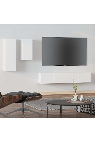 Concept Σετ ντουλαπιών τηλεόρασης, 4 τεμάχια, λευκό, επεξεργασμένο ξύλο