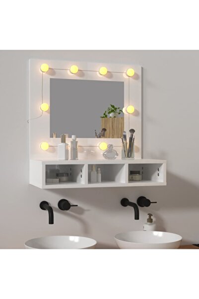 Concept Ντουλάπι με καθρέφτη και LED, γυαλιστερό λευκό, 60x31,5x62 cm