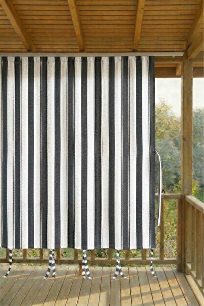 SHY TEKSTİL GRİ-BEYAZ Kornişli Su Geçirmez Rüzgâr Dayanımlı Pilesiz Balkon Pe...