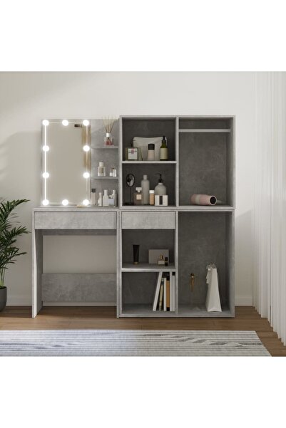 Concept Μπουντουάρ με LED και 2 ντουλάπια από επεξεργασμένο ξύλο σε γκρι χρώμ...