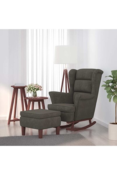 Concept Κουνιστή πολυθρόνα με ξύλινα πόδια / σκούρο γκρι Βελούδο σκαμπό