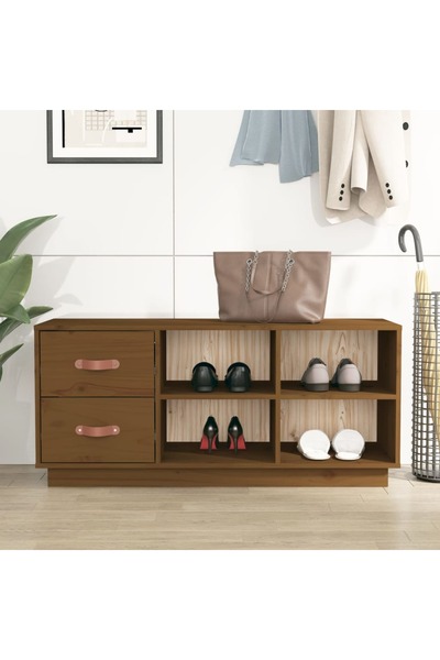 Concept Bancă pentru pantofi, maro miere, 100x34x45 cm, lemn masiv pin