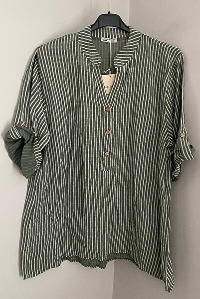 AYASOFYA OTANTIK Γυναικείο ιταλικό χακί με γιακά με τρία κουμπιά και μανίκια ...