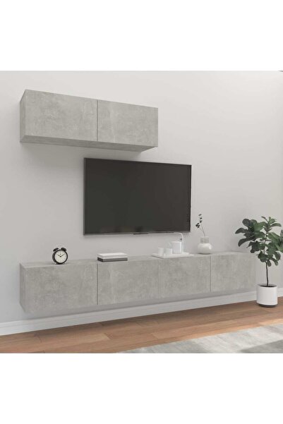 Concept Set dulap TV, 3 piese, gri beton, lemn prelucrat