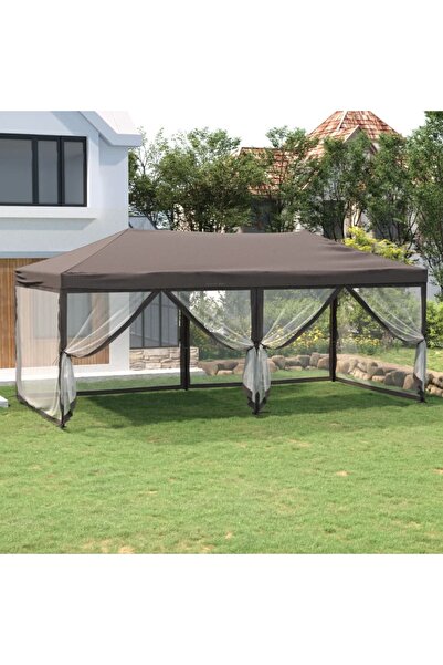 Concept Cort pliabil pentru petrecere pereți laterali, gri taupe, 3x6 m