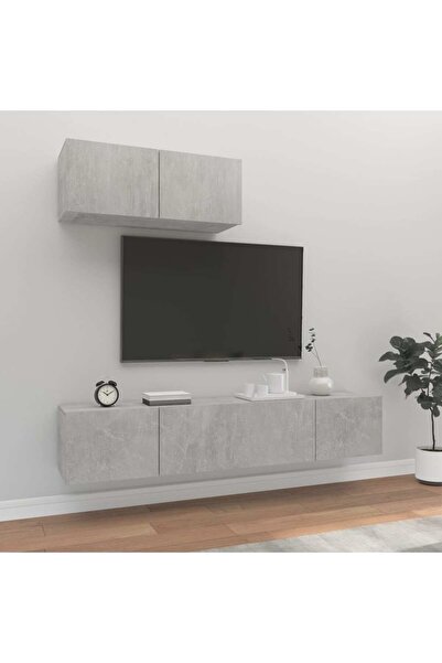 Concept Set comodă TV, 3 piese, gri beton, lemn prelucrat
