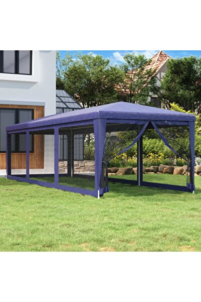 Concept Party tent with 8 mesh walls, blue, 3x9 m, HDPE