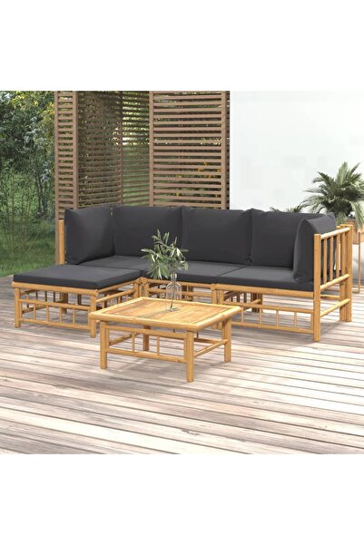 vidaxl Dark grey 5-piece garden furniture set with cushions, Bamboo